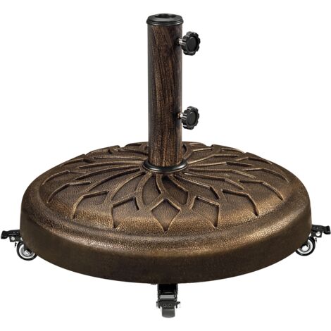 Homevive Base de Sombrilla con Ruedas Bloqueables 25kg para Mástiles de 38/48/57mm, Soporte de Parasol Resina para Jardín/Terraza/Patio (Bronce)