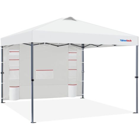 Homevive 2.5x2.5M Carpa Pop-Up con Botón Central con Pared Lateral de 9 Bolsillos de Almacenamiento, Altura Ajustable 1 Bolsa con Ruedas 4 Sacos de Arena para Playa, Patio, Camping y Jardín, Blanco