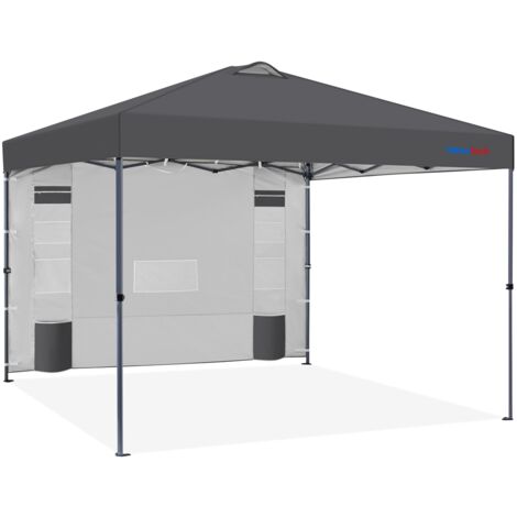 Homevive 2.5x2.5M Carpa Pop-Up con Botón Central con Pared Lateral de 9 Bolsillos de Almacenamiento, 1 Bolsa con Ruedas 4 Sacos de Arena para Playa, Patio, Camping y Jardín, Gris Oscuro
