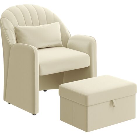 Homevive Sillón Relax con Reposapiés de Almacenamiento y una Almohada, Sillón Lectura Carga de 136kg para Salón, Dormitorio y Sala de Estar, Color Beige (1/5)