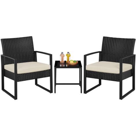Homevive Juego de Sillas y Mesa Exterior Conjunto de Muebles Exterior Terraza Juego de Silla de Ratán para Jardín Balcón con Cojines Impermeable Beige