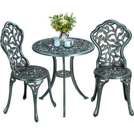Homevive Juego de Mesa Bistró de 3 Piezas para Patio Muebles de Exterior de Metal para Todo Tipo de Clima para Jardín Patio Trasero Porche Balcón Terraza Piscina Verde