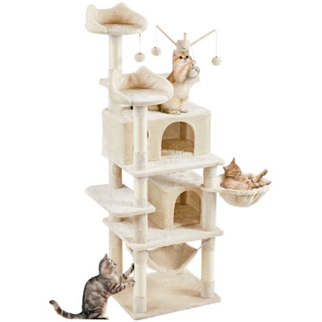 Homevive Rascador para Gatos Mascotas con Hamaca Plataforma Cueva Bolas de Juego Canasta 170cm Beige