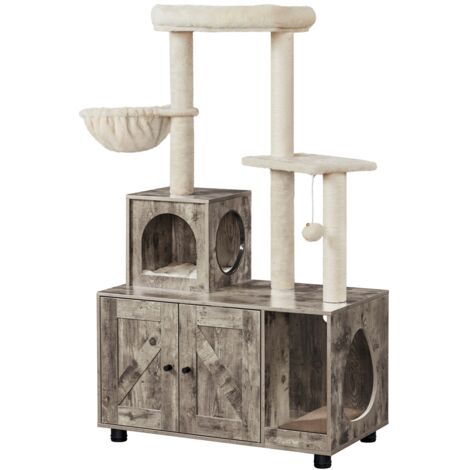 Homevive Árbol para Gatos Moderno con Plataforma Casita Arenero Armario Oculto Mesa Lateral con Nicho 134.5 cm Torre para Gatos