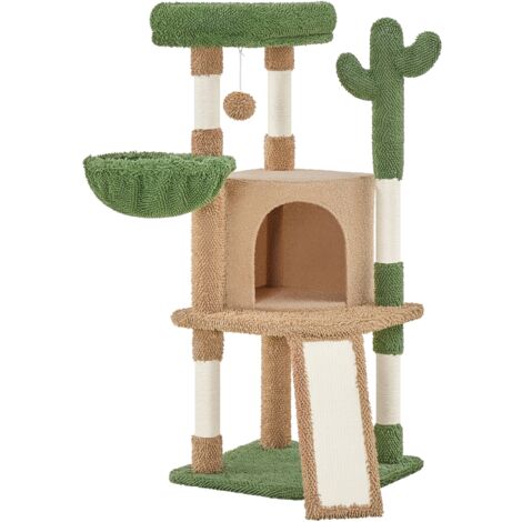 Homevive Árbol rascador de Cactus, Altura 106,5 cm, Estable árbol para Gatos con Plataforma de observación, Cueva para Gatos, Troncos de sisal, marrón y Verde