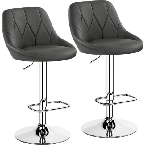 Homevive Juego de 2 Taburetes de Bar de Altura Ajustable 86-107,5 cm Sillas de Bar Asiento Giratorio Reposapiés Cuadrado Estructura de Metal Galvanizado Gris Oscuro
