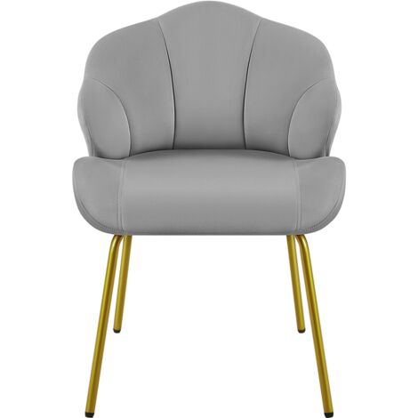 Homevive Silla de Comedor de Terciopelo Sillón Auxiliar Moderno con Patas Doradas para Dormitorio Salón Tocador Gris Claro