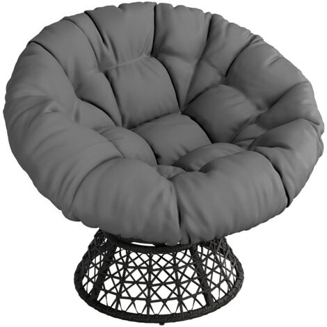 Homevive Sillón Papasan Giratorio 360°con Cojín Grueso de un Diámetro 100 cm, Hecho de Ratán Resistente y Adecuado para el salón, Dormitorio y Terraza (Gris)