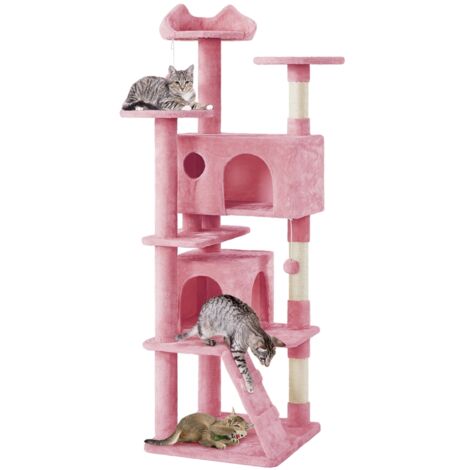 Homevive Árbol Rascador para Gatos Altura 178 cm Torre para Gatos Multinivel con 3 Plataformas 2 Cueva para 3-4 Gatos Rosa (1/5)