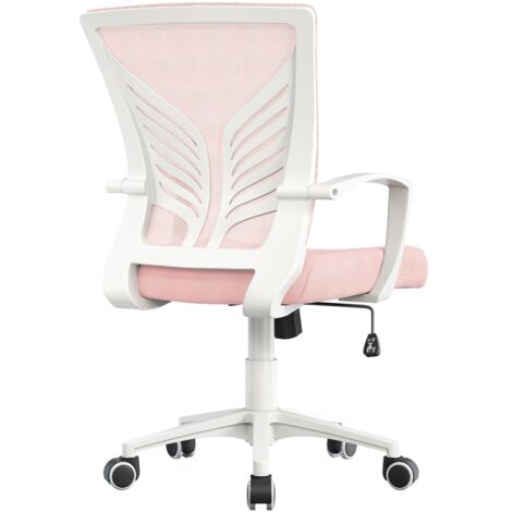 Homevive Silla de Oficina de Malla con Ruedas Sillón de Trabajo con Soporte Lumbar Altura Ajustable para Oficina en Casa Carga Máxima 136 kg Rosa