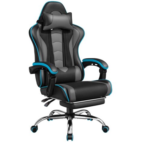 Homevive Silla de Oficina Silla Gaming con Reposapies Silla Ergonómica con Ruedas Silla Ordenador Ajustable Silla con Soporte Lumbar Capacidad MAX 136 KG Negro/Gris