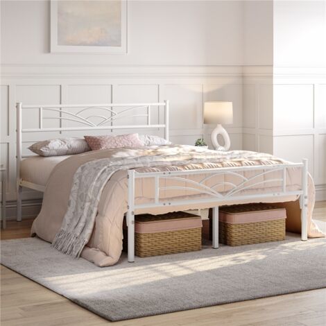 Homevive Cama Doble con Espacio Bajo Marco Metal Altura 32 cm Cama Individual con Cabecera para Colchón de 135 x 190 cm Blanco