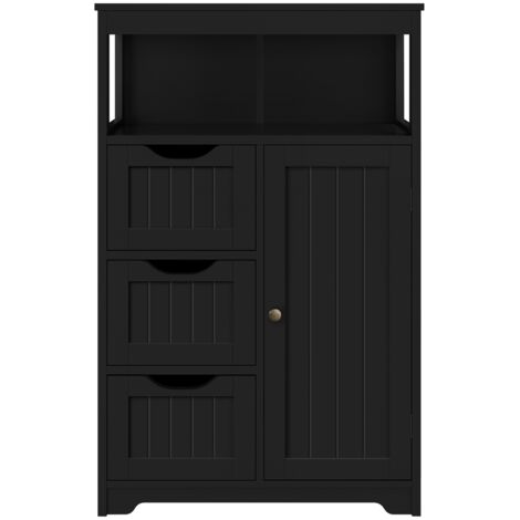Homevive Mueble Baño de Madera Armario Baño con Cajón y Estante Ajustable Mueble Auxiliar de Cocina Armario Multiusos con Puertas Dobles para Salón Entrada Negro 55,5x29,5x86,5 cm