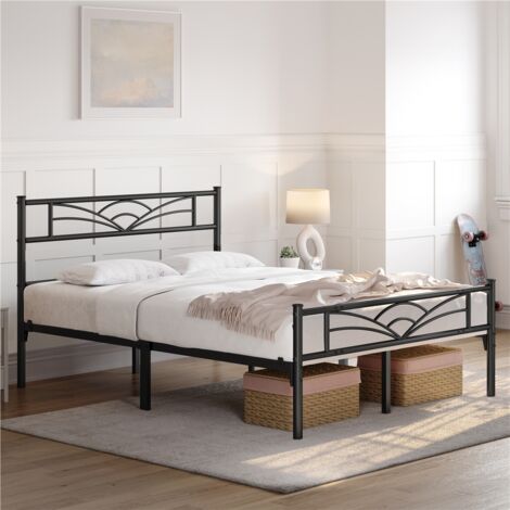 Homevive Cama Doble con Espacio Bajo Marco Metal Altura 32 cm Cama Individual con Cabecera para Colchón de 135 x 190 cm Negro