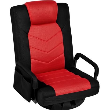 Homevive Silla Gaming y Lectura de Suelo Giratoria 360°con Respaldo Reclinable y Bolsillo Lateral para Ver TV, Jugar Videojuegos y Leer Libros (Negro/Rojo) (1/5)