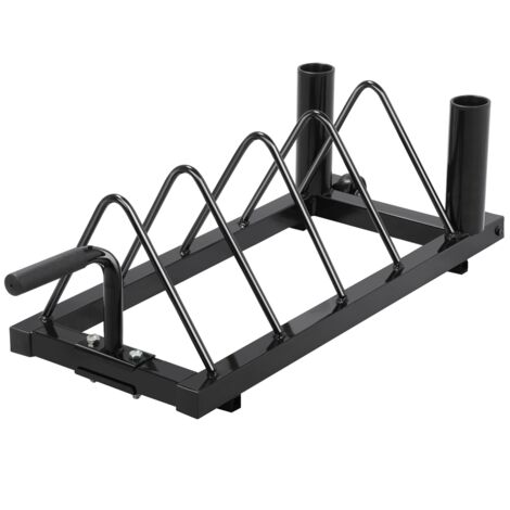 Homevive Horganizador Horizontal de Placas para Parachoques Soporte de planchas para Fitness de Fuerza Plancha estándar Ruedas 4 Compartimentos Fitness Gym Negro