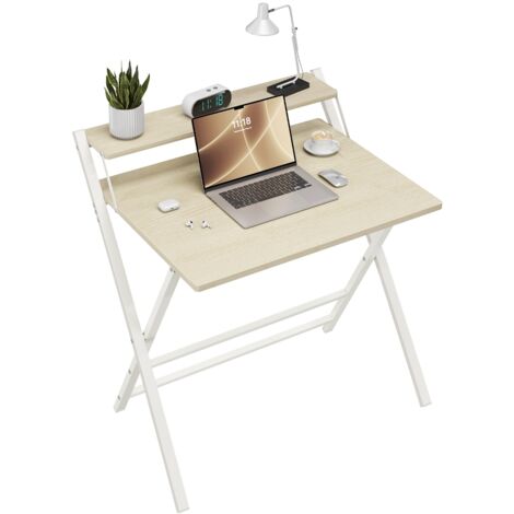 Homevive Escritorio de Ordenador Plegable 50x80x74.5cm con Estante de Monitor, Fácil de Plegar y desplegar, Adecuado para Dormitorio, Estudio y Salón, Beige