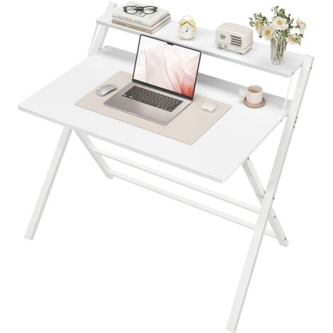 Homevive Escritorio de Ordenador Plegable 50x100x74.5cm con Estante de Monitor, Fácil de Plegar y desplegar, Adecuado para Dormitorio, Estudio y Salón, Blanco