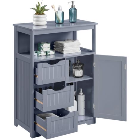 Homevive Armario Baño con Cajón y Estante Ajustable 66x35x90 cm Mueble Baño de Madera Suelo Mueble Auxiliar de Cocina Armario Multiusos con Puertas Dobles para Salón Entrada Gris