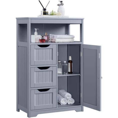 Homevive Mueble Baño de Madera Armario Baño con Cajón y Estante Ajustable Mueble Auxiliar de Cocina Armario Multiusos con Puertas Dobles para Salón Entrada Gris Claro 55,5x29,5x86,5 cm