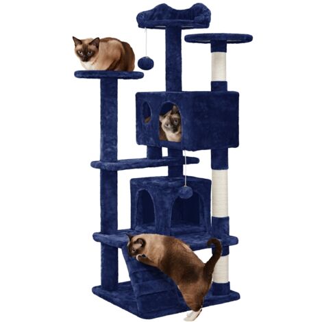 Homevive Árbol Rascador para Gatos Grandes con Plataforma Torre Escalador Casitas de Sisal Centro de Actividad para Gato Altura 137 cm Color Azul Marino