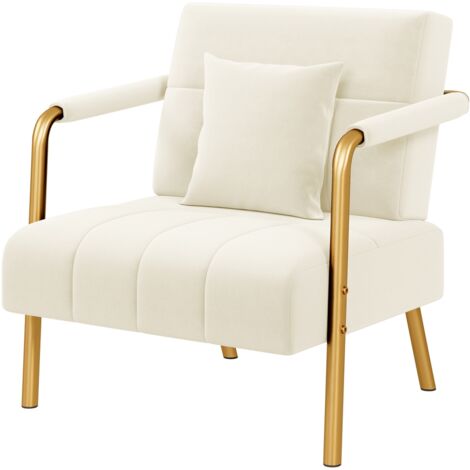 Homevive Sofá Sillón Tapizado con Reposabrazos y Patas de Metal Moderno Sofá Individual con 1 Cojines Lumbares para Salón, Oficina en Casa Color Beige