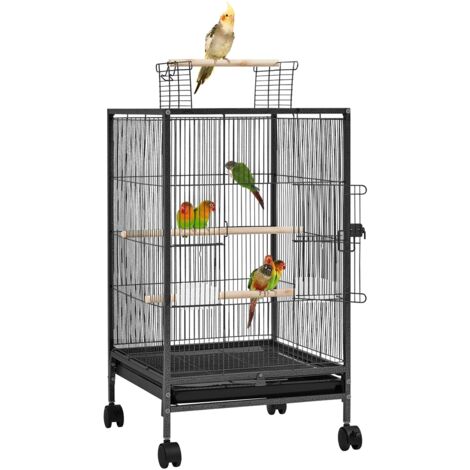 Homevive Jaula para Pájaros con Ruedas Pajarera Metálica para Mascota Aves Loros Canarios 45,5x45,5x79 cm