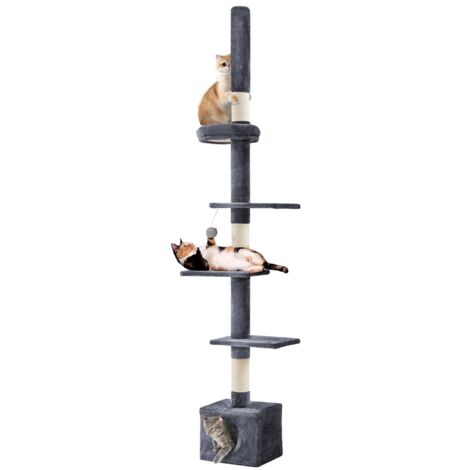 Homevive Árbol para Gatos de Suelo a Techo Torre Rascador para Gatos con Altura Ajustable 226-265,5 cm con Cueva 4 Plataformas Gris Oscuro