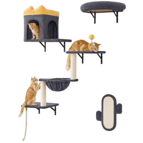 Homevive Estante de Pared para Gatos 4 en 1 Escalera de Gatos con Perca Condominio para Interiores (Gris Oscuro)