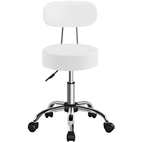 Homevive Taburete Giratorio de Bar Silla de Trabajo de Polipiel con Altura Ajustable para Salón de Belleza Oficina, Blanco