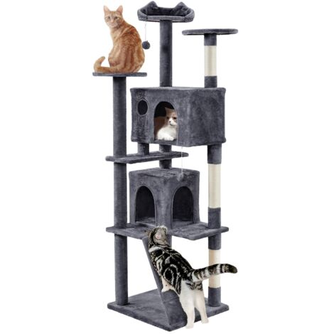 Homevive Árbol Rascador para Gatos con Percas Condominios Torre Escaladora con Postes en Sisal Gris Oscuro