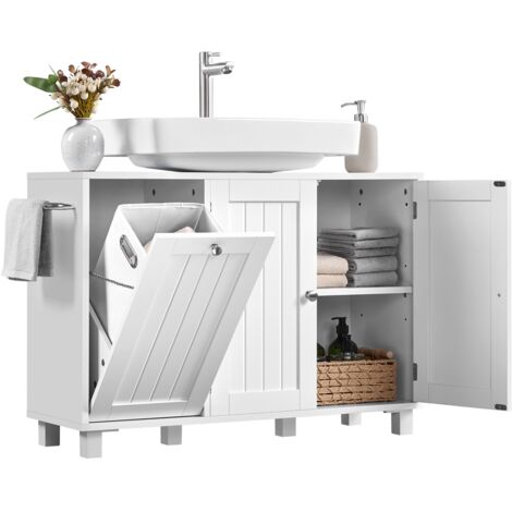 Homevive Armario Bajo Lavabo con Cestos de Ropa Sucia Mueble de Baño con Puertas Estantes Ajustables Blanco