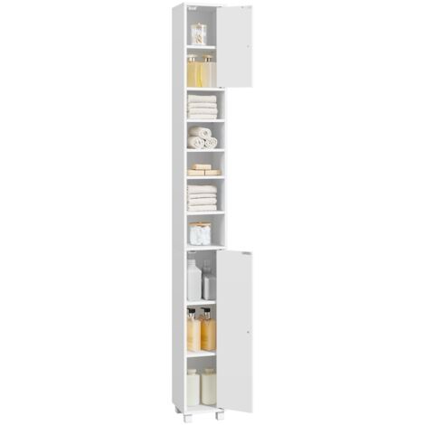 Homevive Armario de Baño Estrecho con 2 Puertas Estantes Ajustables Compartimiento Abierto Mueble Columna de Almacenaje para Salón Dormitorio Blanco