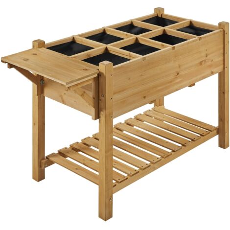 Homevive Huerto Urbano Jardinera Elevada de Madera Abeto con 8 Rejillas de Cultivo Extraíbles Forro Interior de Tela para Exteriores Marrón Claro