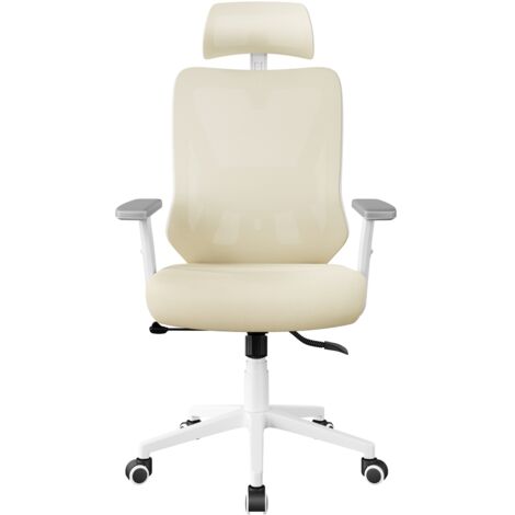 Homevive Silla de Oficina Ergonómica con Respaldo Alto Reposacabezas Reposabrazos Ajustables Silla de Trabajo Giratoria con Altura Ajustable Soporte Lumbar Beige