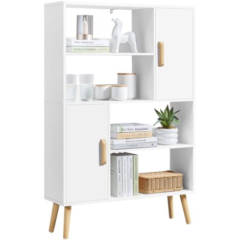 Homevive Librería de 4 Niveles con 2 Armarios Compartimentos Abiertos Estantería de Madera para Oficina en Casa Salón Blanco