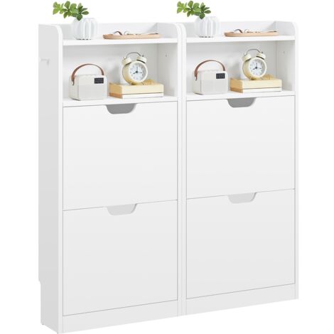Homevive Zapatero Estrecho de 4 Niveles con 4 Cajones Abatibles 2 Compartimentos Mueble de Zapatos de Madera para Entrada Vestíbulo Recibidor Blanco