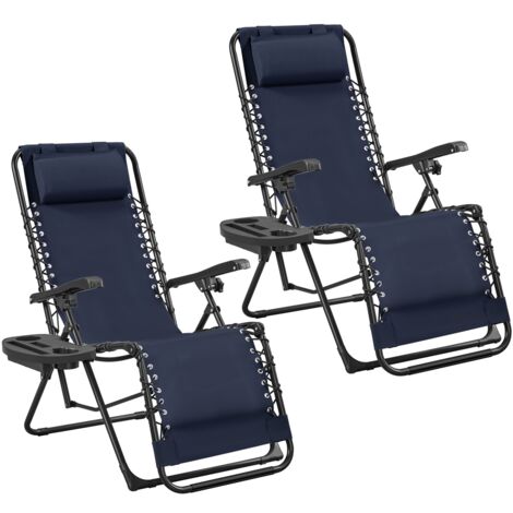 Homevive Juego de 2 Tumbonas Sillas de Gravedad Cero Plegables con Reposabrazos Portavasos para Patio/Jardín/Playa/Pisina Azul