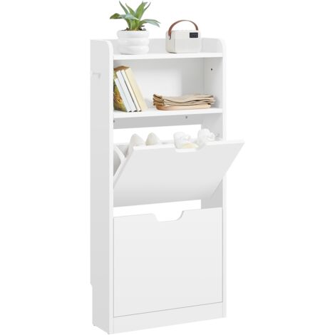 Homevive Zapatero Estrecho de 4 Niveles con 2 Cajones Abatibles 2 Compartimentos Mueble de Zapatos de Madera para Entrada Vestíbulo Recibidor Blanco