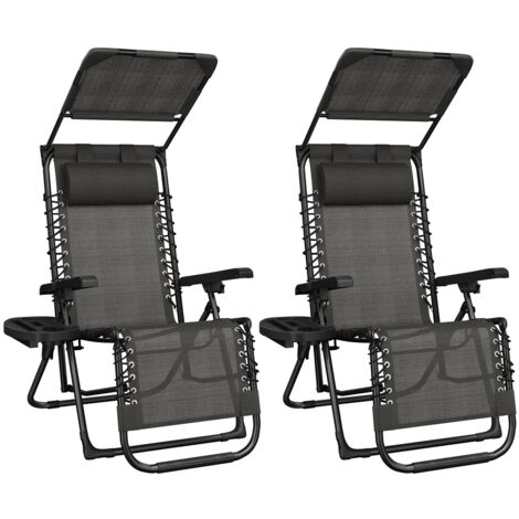 Homevive Silla Reclinable de Gravedad Cero con Toldo Tumbona Plegable de Camping con Reposacabezas Portavasos Gris Oscuro