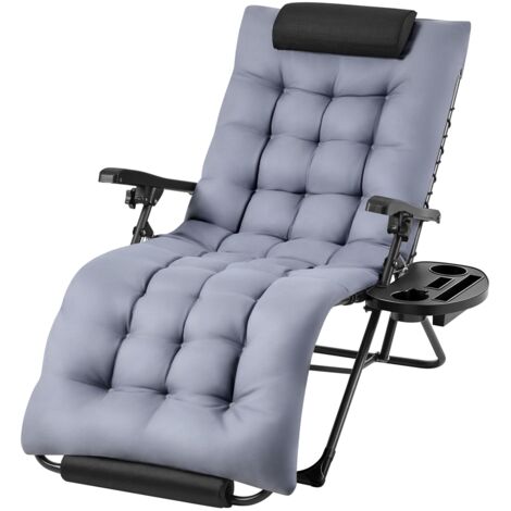 Homevive Silla Plegable de Gravedad Cero con Cojín Grueso Tumbona Reclinable con Reposacabezas Portavasos Gris Oscuro