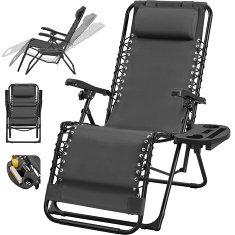Homevive Silla Plegable de Gravedad Cero Tumbona Reclinable para Exterior con Reposacabezas Portavasos Gris Oscuro