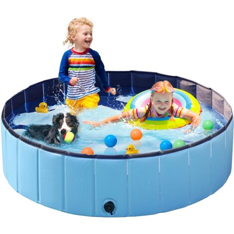 Homevive Piscina para Perros y Gatos PVC Plegable Bañera para Mascota Animales Grandes en Interiores y Exteriores L:120 x 30 cm/Azul