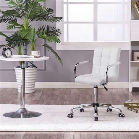 Yaheetech Silla de Oficina Giratoria Taburete de Trabajo Bar Altura Ajustable Carga MAX 120Kg con Respaldo Blanco