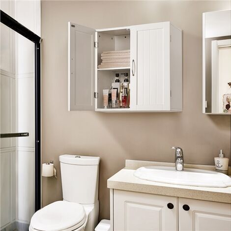 Armario de pared de baño, botiquines de madera para baño, organizador de  almacenamiento con una puerta y estante ajustable, armario de baño montado  en