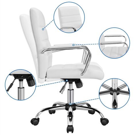  Sillas de escritorio con reposabrazos, silla de oficina de piel  sintética, ergonómica, espalda media, ajustable, silla ejecutiva para  computadora doméstica con ruedas, giratoria de 360° : Productos de Oficina