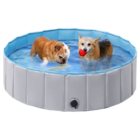 Homevive Piscina para Perros y Gatos PVC Plegable Bañera para Mascota Animales Grandes en Interiores y Exteriores M:100 x 30 cm/Gris