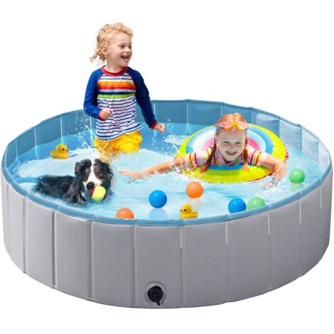 Homevive Piscina para Perros y Gatos PVC Plegable Bañera para Mascota Animales Grandes en Interiores y Exteriores L:120 x 30 cm/Gris