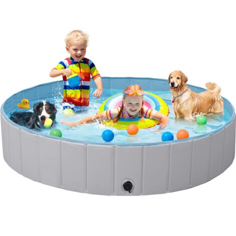 Homevive Piscina para Perros y Gatos PVC Plegable Bañera para Mascota Animales Grandes en Interiores y Exteriores XL:140 x 30 cm/Gris