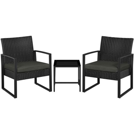 Homevive Juego de Sillas y Mesa Exterior Conjunto de Muebles Exterior Terraza Juego de Silla de Ratán para Jardín Balcón con Cojines Impermeable Negro Gris